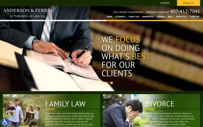 Screenshot of the Anderson & Ferrin, Attorneys at Law, P.A. Website