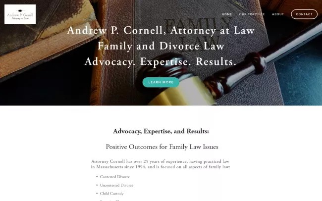 Screenshot of the Andrew P. Cornell, Attorney at Law Website
