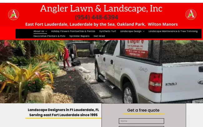 Screenshot of the Angler Lawn & Landscape Website