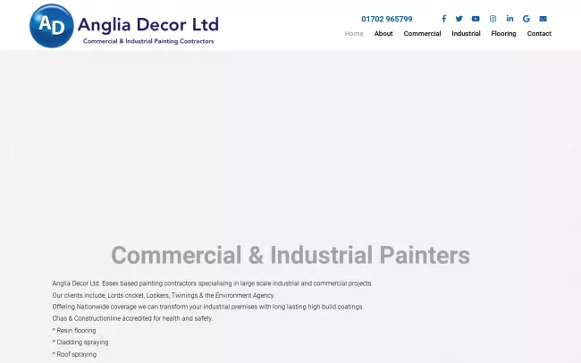 Screenshot of the Anglia Decor Painting contractors Website