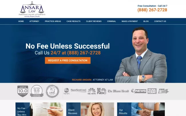 Screenshot of the Ansara Law Personal Injury Attorneys Website