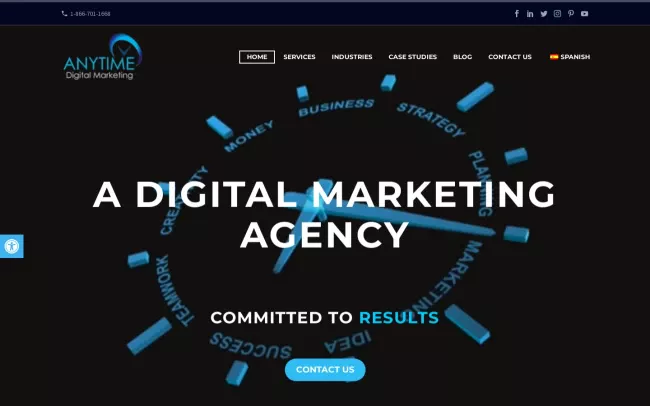 Screenshot of the Anytime Digital Marketing Website