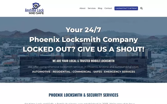 Screenshot of the Anytime Lock And Safe Website