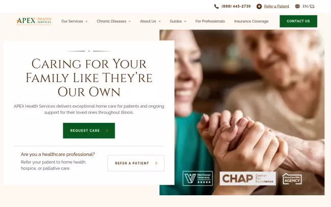 Screenshot of the APEX Home Health Care, Inc. Website