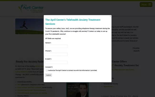 Screenshot of the The April Center for Anxiety Attack Management Website
