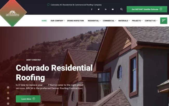 Screenshot of the ARCM Roofing Inc. Website