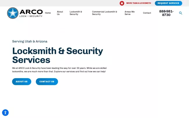 Screenshot of the ARCO Lock & Security Website