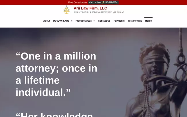 Screenshot of the Arii Law Firm Website