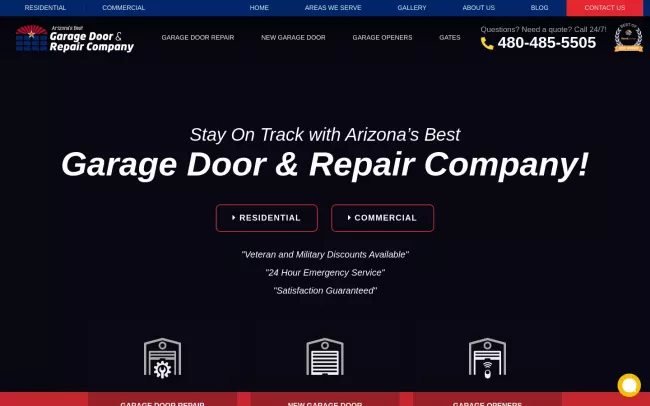 Screenshot of the Arizona's Best Garage Door and Repair Company Website