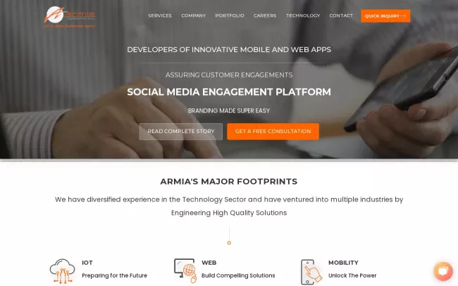 Screenshot of the Armia Systems, Inc Website
