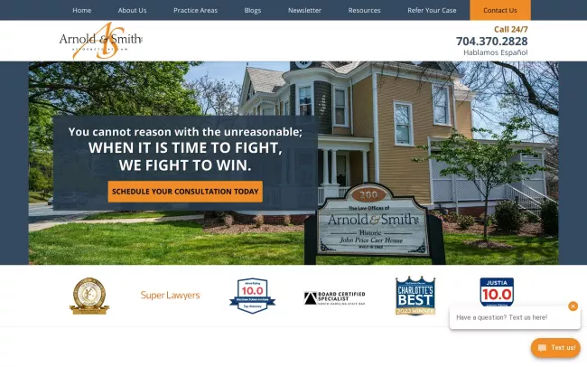Screenshot of the Arnold & Smith PLLC Website