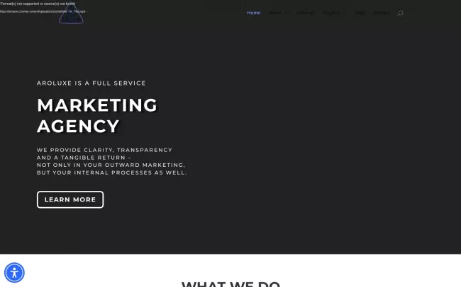 Screenshot of the Aroluxe Marketing Website