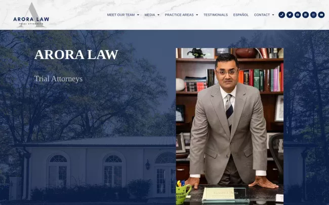Screenshot of the Arora Law Website