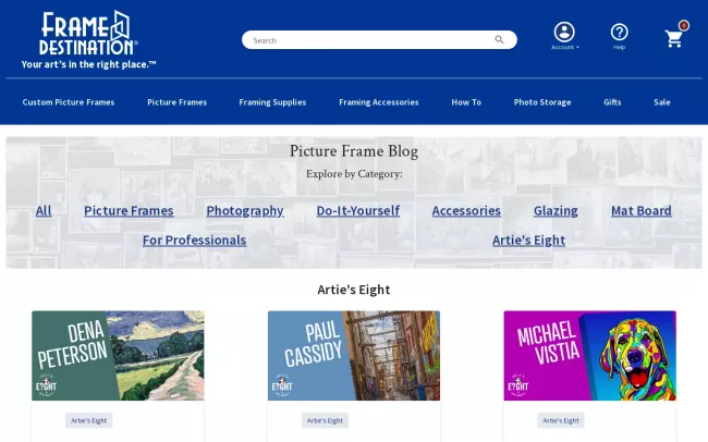 Screenshot of the Artie's Eight by Frame Destination Blog