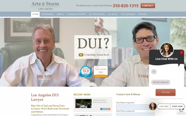 Screenshot of the Artz & Sturm Law Group Website