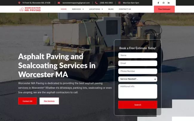 Screenshot of the Asphalt paving in Worcester MA Website