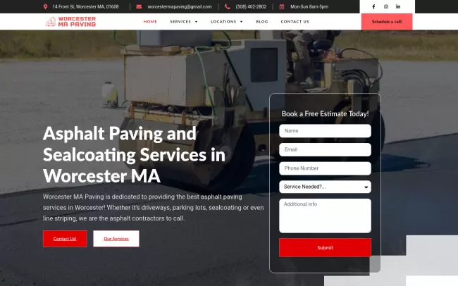 Screenshot of the Asphalt paving in Worcester MA Website