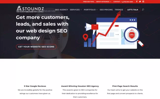 Screenshot of the ASTOUNDZ - Houston Digital Marketing Agency Website