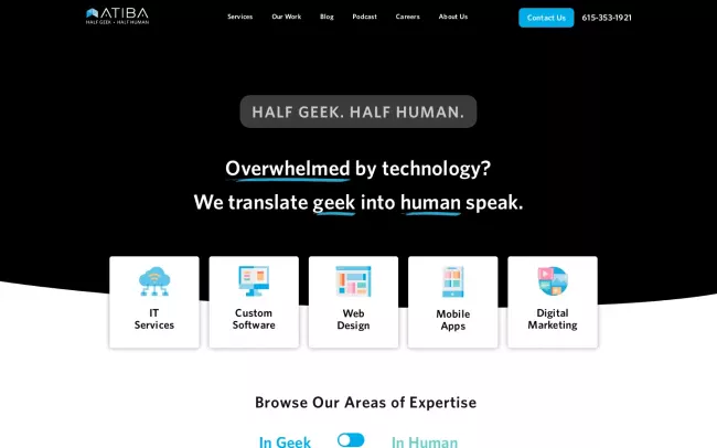 Screenshot of the Atiba LLC Website