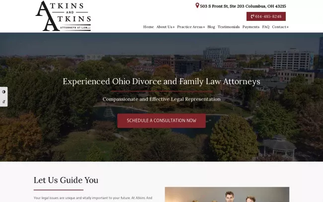 Screenshot of the Atkins and Atkins, Attorneys at Law, LLC - Columbus Office Website