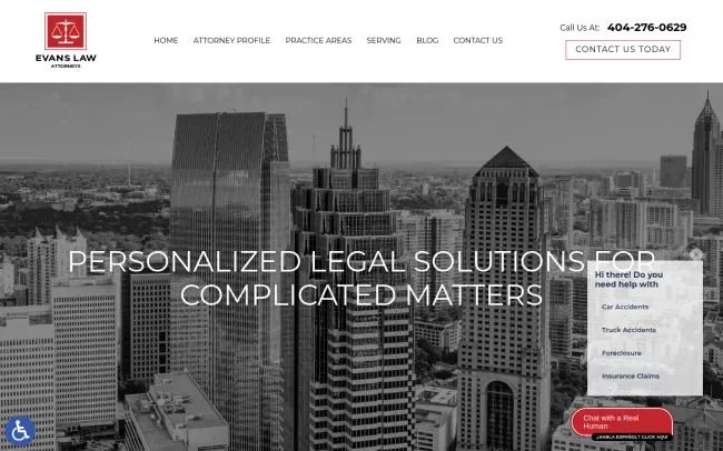 Screenshot of the Evans Law - Atlanta Real Estate Attorney Website