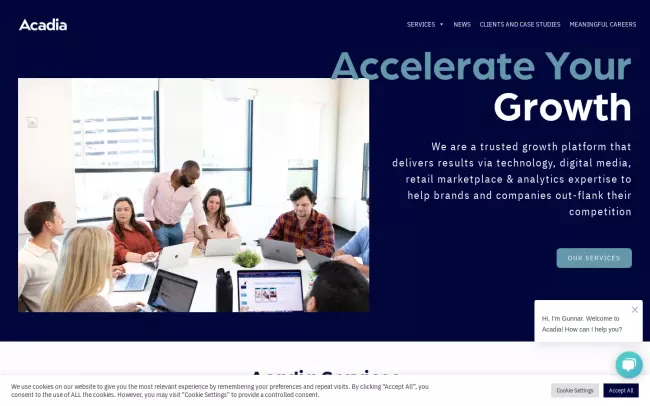 Screenshot of the Acadia Website