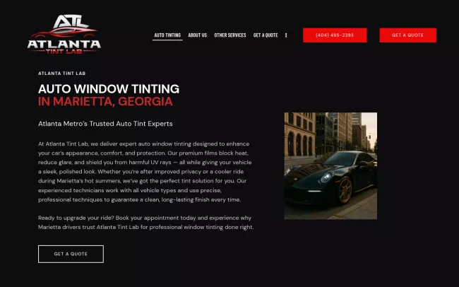 Screenshot of the Atlanta Tint Lab Website