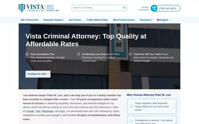 Screenshot of the Attorney Peter M. Liss Website
