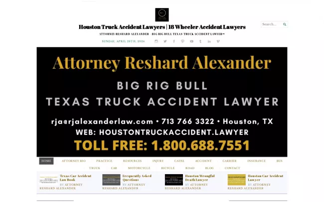 Screenshot of the Attorney Reshard Alexander - Big Rig Bull Texas Truck Accident Lawyer Website