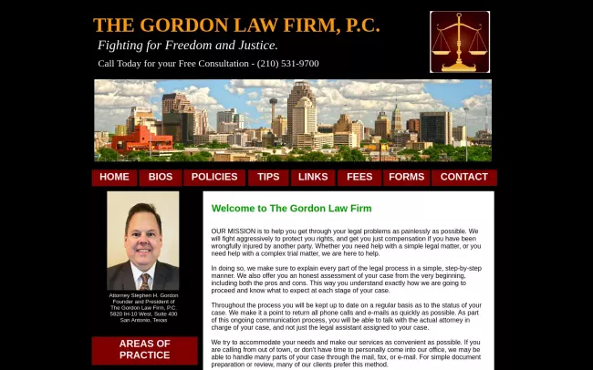 Screenshot of the Attorney Stephen H. Gordon Website