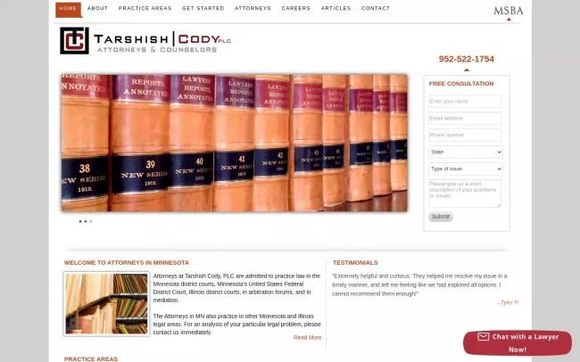 Screenshot of the Attorneys in MN Website
