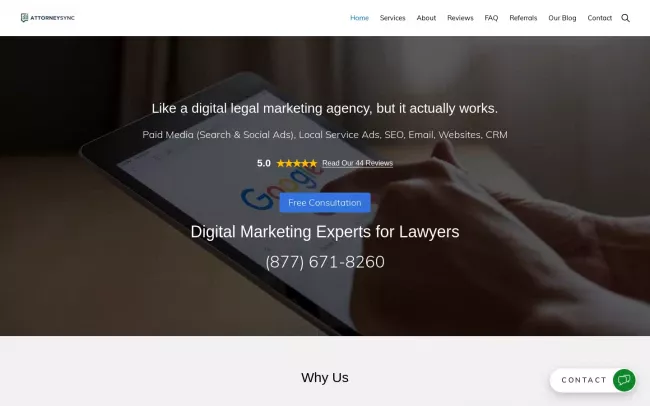 Screenshot of the AttorneySync Website