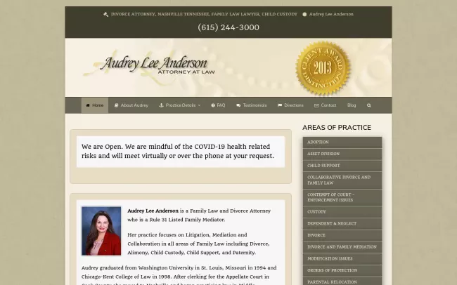 Screenshot of the Audrey Lee Anderson Law Office Website