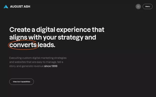 Screenshot of the August Ash - Web Development, Digital Marketing, Ecommerce Website