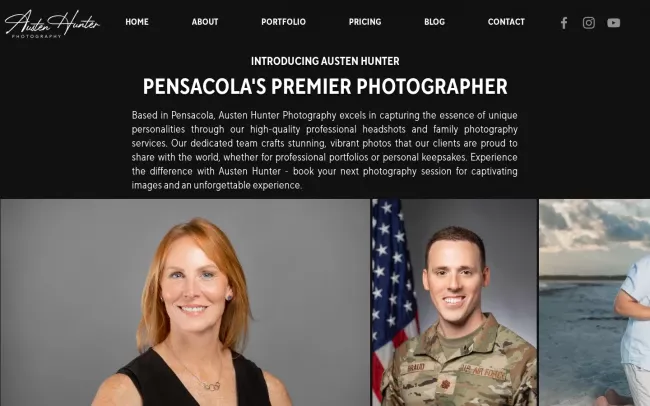 Screenshot of the Austen Hunter Photography Website