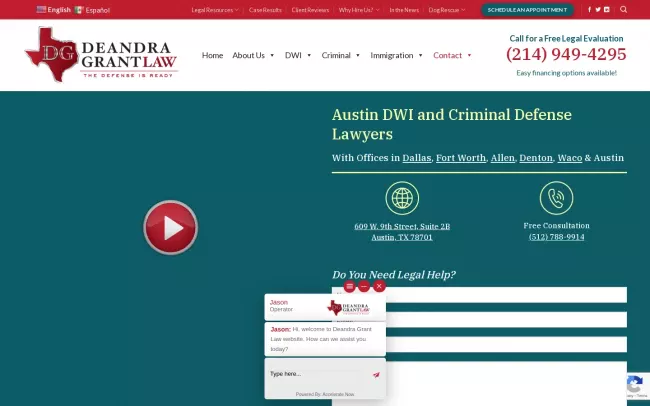 Screenshot of the Deandra Grant Law Website