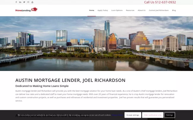 Screenshot of the Joel Richardson - Austin Mortgage Lender Website