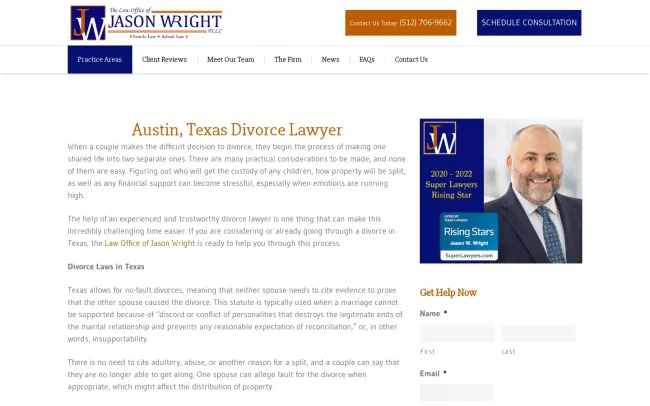 Screenshot of the Austin, Texas Divorce Attorney - Jason Wright Law Website