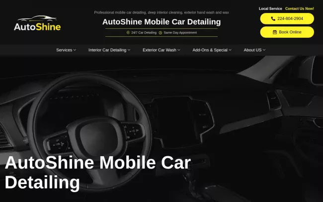 Screenshot of the AutoShine Mobile Car Detailing Website