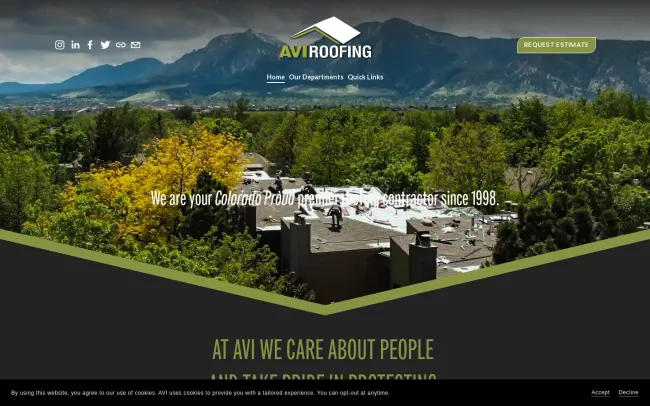 Screenshot of the AVI Roofing, Inc. Website