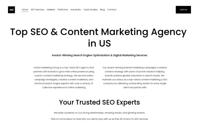 Screenshot of the Avidon Marketing Group Website
