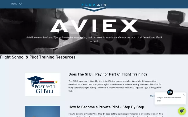 Screenshot of the AVIEX - Flight School & Pilot Training Resources Blog