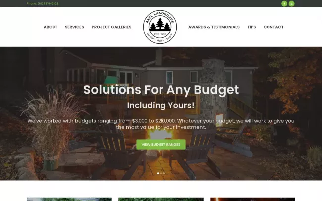 Screenshot of the Axel Landscaping Website