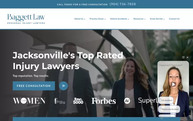 Screenshot of the Baggett Law Personal Injury Lawyers Website
