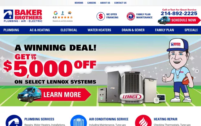 Screenshot of the Baker Brothers Plumbing, Air & Electric Website