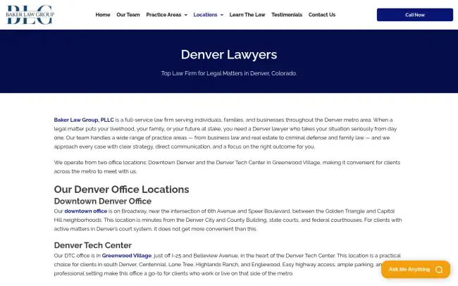 Screenshot of the Baker Law Group, PLLC Website