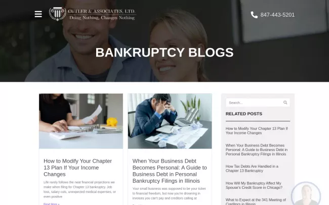 Screenshot of the Bankruptcy Blogs | Cutler & Associates, Ltd Website