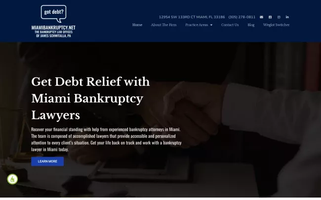 Screenshot of the The Bankruptcy Law Offices of James Schwitalla, P.A. Website