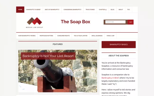 Screenshot of the On The Bankruptcy Soapbox Website