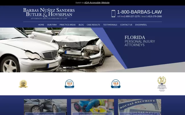 Screenshot of the Barbas, Nuñez, Sanders, Butler & Hovsepian Website